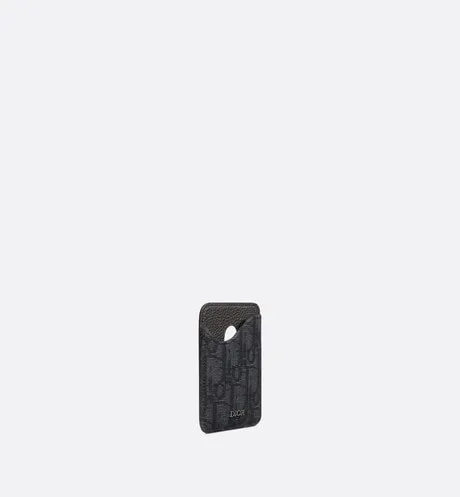 Saddle Magnetic Card Holder • Black Dior Oblique Jacquard and Grained Calfskin