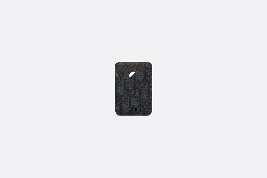 Saddle Magnetic Card Holder • Black Dior Oblique Jacquard and Grained Calfskin