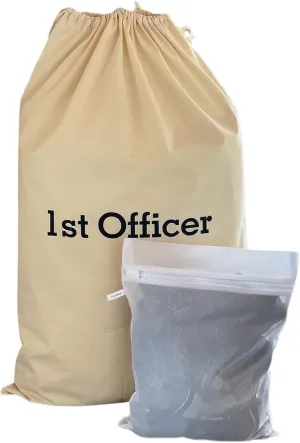 SB - 1st OFFICER - YACHT CREW COTTON LAUNDRY BAGS, YACHT POSITIONS SILK-SCREENED   YACHT POSITION LABELLED MESH LAUNDRY BAG , COTTON BAG BIODEGRADABLE