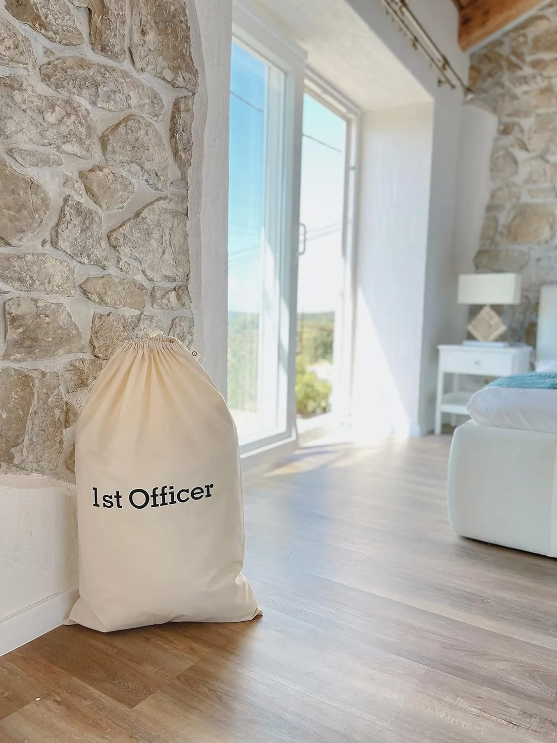SB - 1st OFFICER - YACHT CREW COTTON LAUNDRY BAGS, YACHT POSITIONS SILK-SCREENED   YACHT POSITION LABELLED MESH LAUNDRY BAG , COTTON BAG BIODEGRADABLE