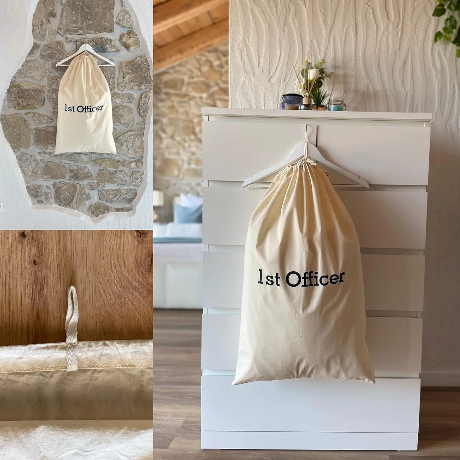 SB - 1st OFFICER - YACHT CREW COTTON LAUNDRY BAGS, YACHT POSITIONS SILK-SCREENED   YACHT POSITION LABELLED MESH LAUNDRY BAG , COTTON BAG BIODEGRADABLE