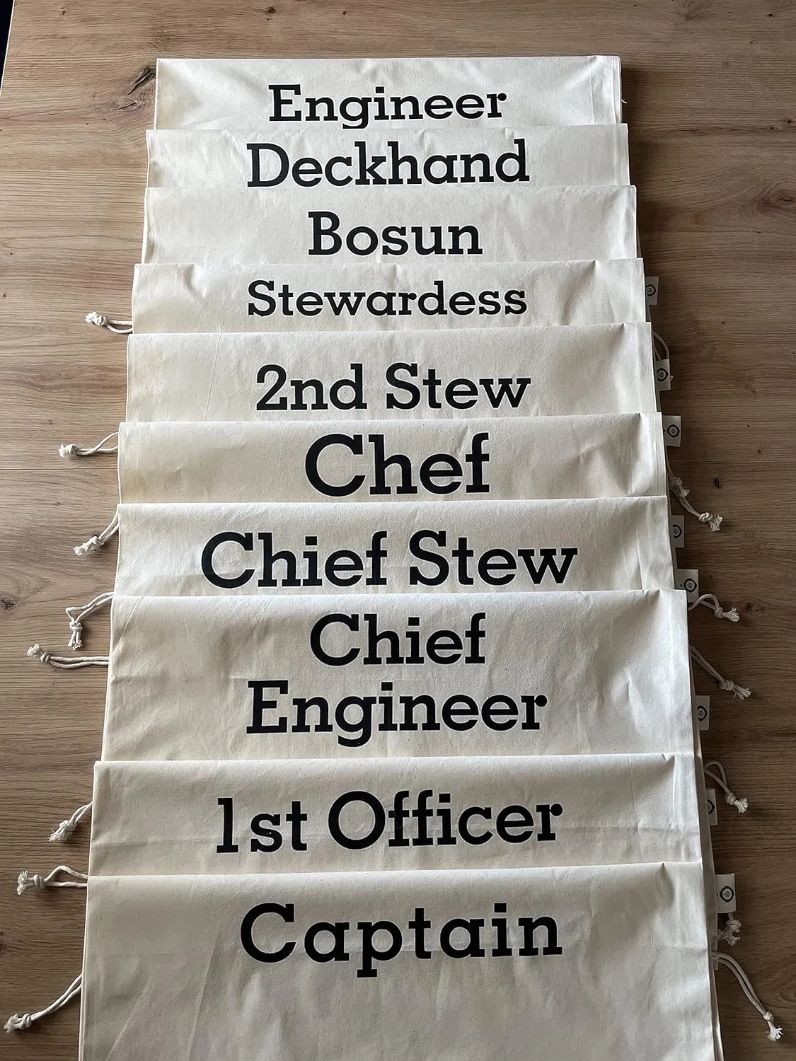 SB - 1st OFFICER - YACHT CREW COTTON LAUNDRY BAGS, YACHT POSITIONS SILK-SCREENED   YACHT POSITION LABELLED MESH LAUNDRY BAG , COTTON BAG BIODEGRADABLE