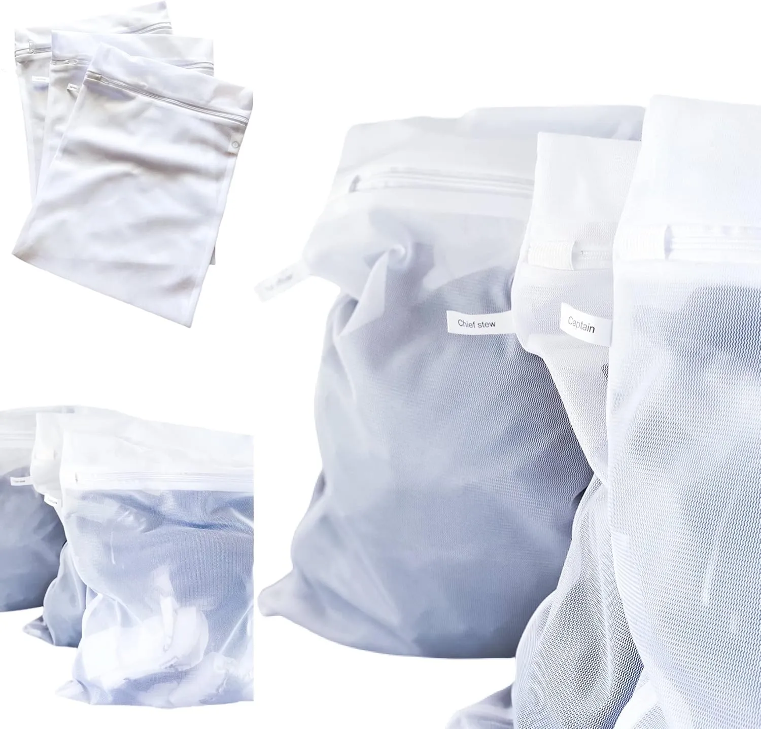 SB - CHIEF STEW - YACHT CREW COTTON LAUNDRY BAGS, YACHT POSITIONS SILK-SCREENED   YACHT POSITION LABELLED MESH LAUNDRY BAG , BIODEGRADABLE
