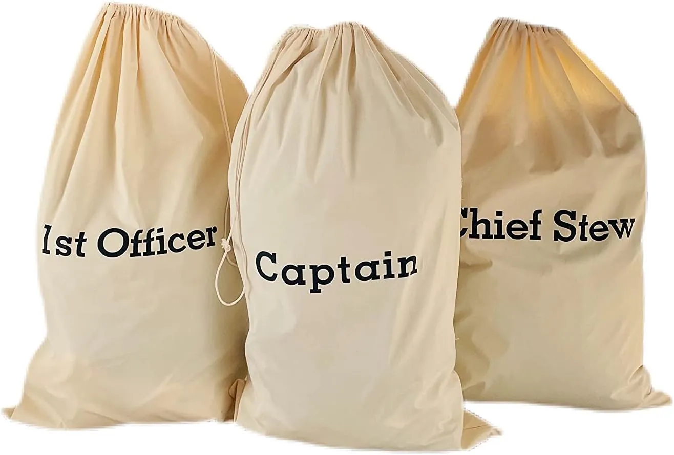 SB - CHIEF STEW - YACHT CREW COTTON LAUNDRY BAGS, YACHT POSITIONS SILK-SCREENED   YACHT POSITION LABELLED MESH LAUNDRY BAG , BIODEGRADABLE