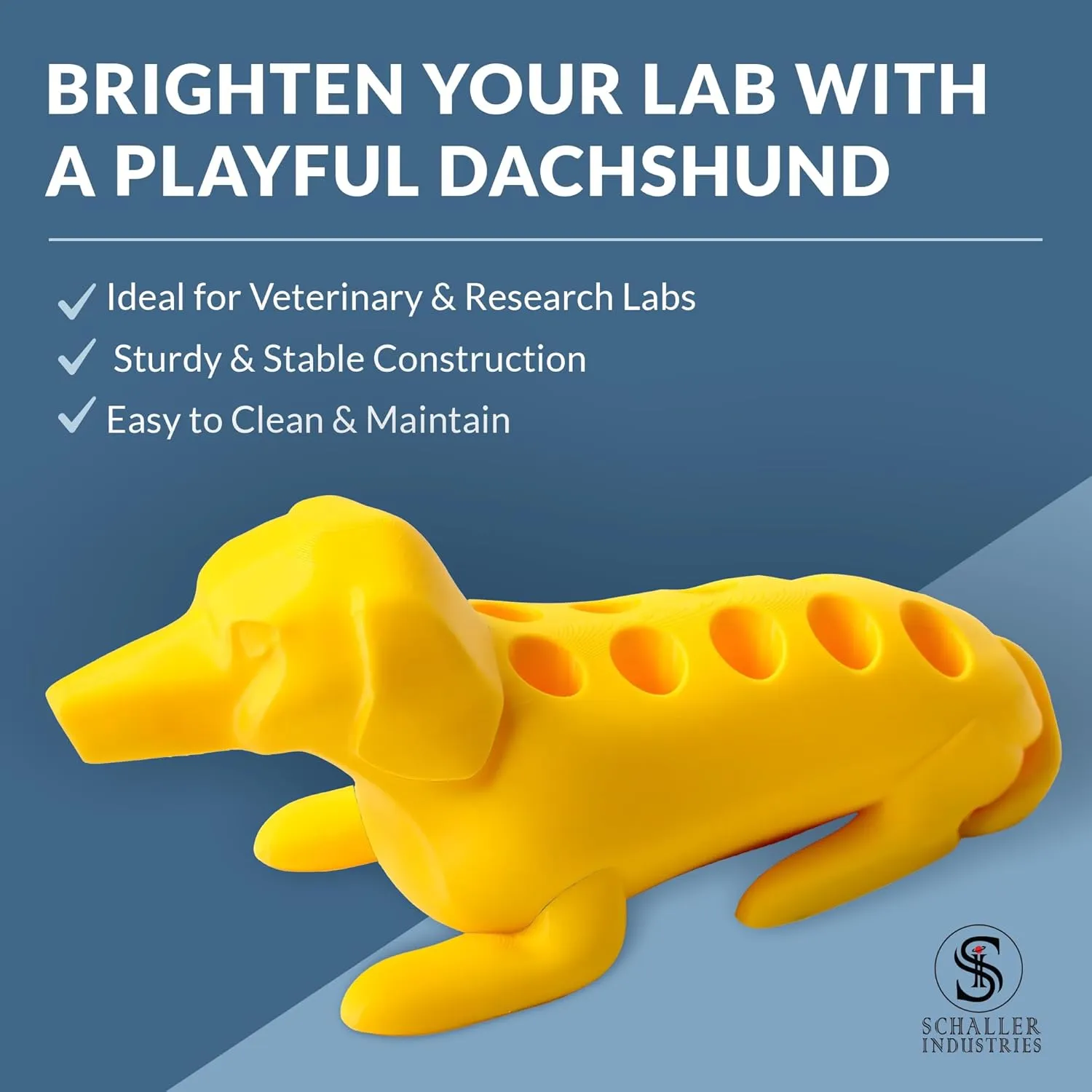 Schaller Industries Test Tube Rack – Vertical Storage Tube Organizer for 13mm - Test Tube Holder Rack and Vial Holder – Glass Tube Drying Rack, Fun Dachshund Design - Holds 10 Tubes - Bright Yellow