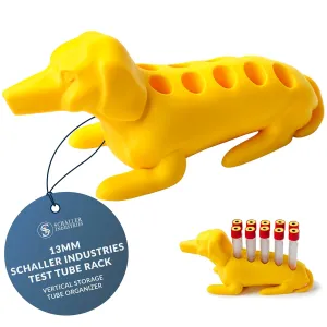 Schaller Industries Test Tube Rack – Vertical Storage Tube Organizer for 13mm - Test Tube Holder Rack and Vial Holder – Glass Tube Drying Rack, Fun Dachshund Design - Holds 10 Tubes - Bright Yellow