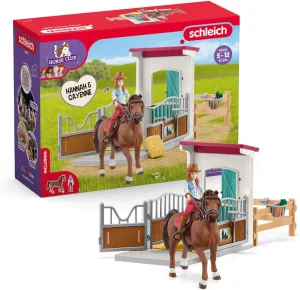 Schleich Horse Club - 25PC Hannah and Cayenne Horse Toy Stall Playset with Accessories - Customizable Stable Name Tag - Realistic, Posable Rider and Pony Toys for Girls and Boys - Kids Ages 5  - 42710