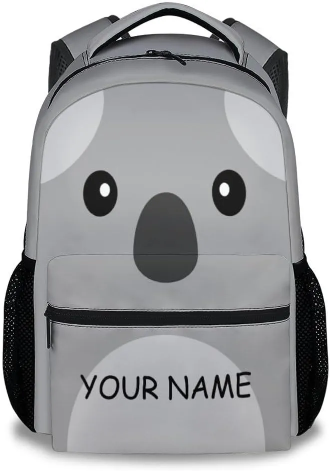 School Backpack for Girls - Personalized Koala Schoolbag - Lightweight Durable Large Capacity - 17 Inch Grey Kid Backpack for School, Travel and Camp