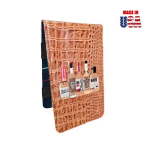 Scorecard Holder & Yardage Book, Golfer's Drink Images on Faux-Cognac Alligator