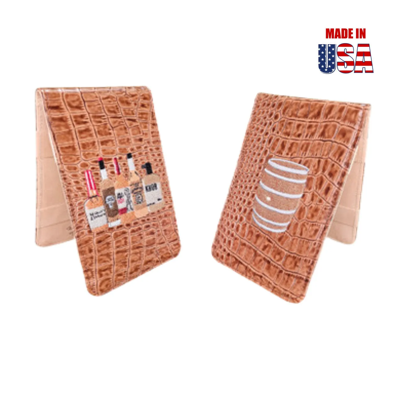 Scorecard Holder & Yardage Book, Golfer's Drink Images on Faux-Cognac Alligator