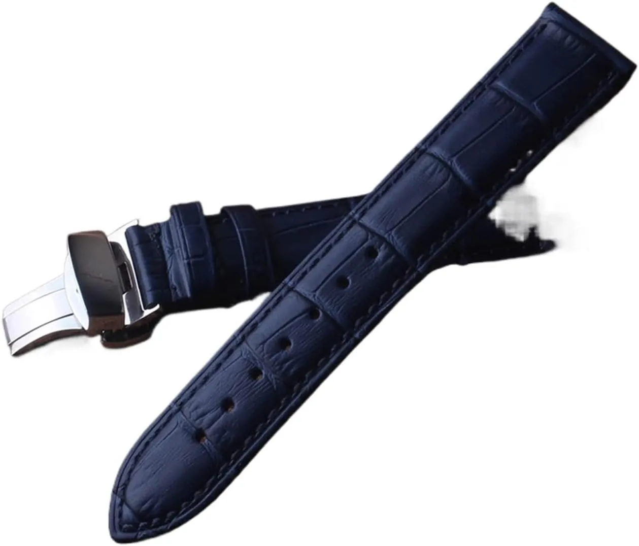 SDFFGHJ Leather Genuine Watchbands Straps Dark Blue Silver Butterfly Buckles Clasp 14mm 15mm 16mm 17mm 18mm 19mm 20mm 22mm