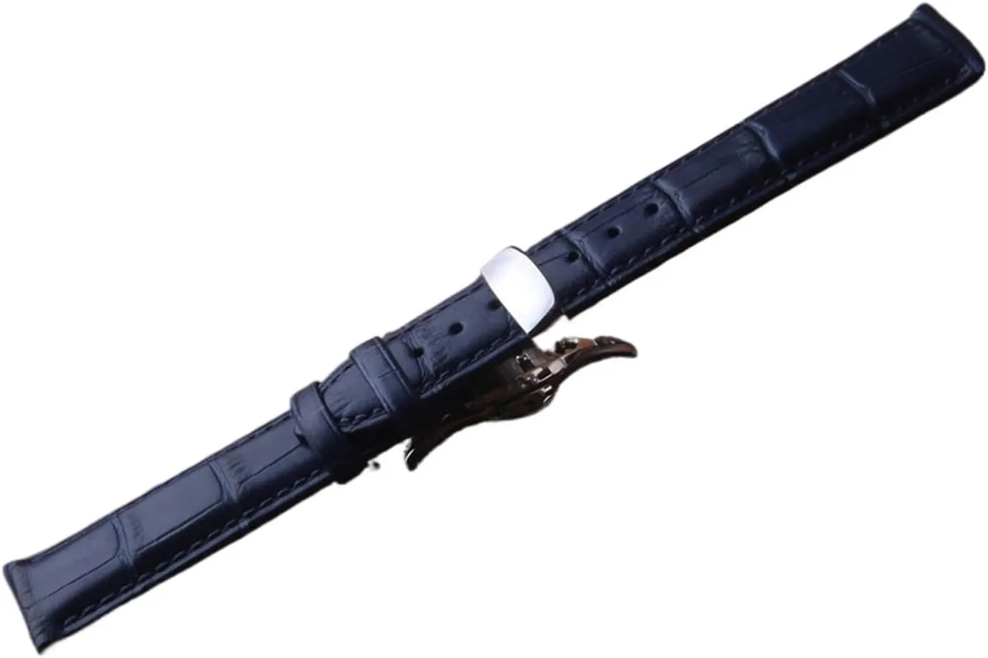 SDFFGHJ Leather Genuine Watchbands Straps Dark Blue Silver Butterfly Buckles Clasp 14mm 15mm 16mm 17mm 18mm 19mm 20mm 22mm