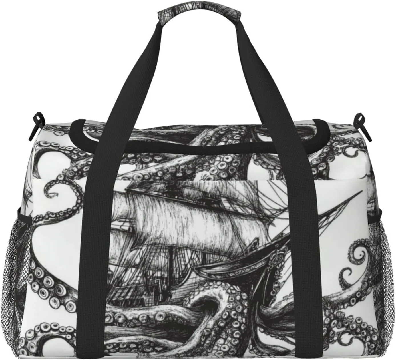 Sea Ship And Octopus Travel Duffel Bag Tote Bag Sports Gym Bag For Women And Men