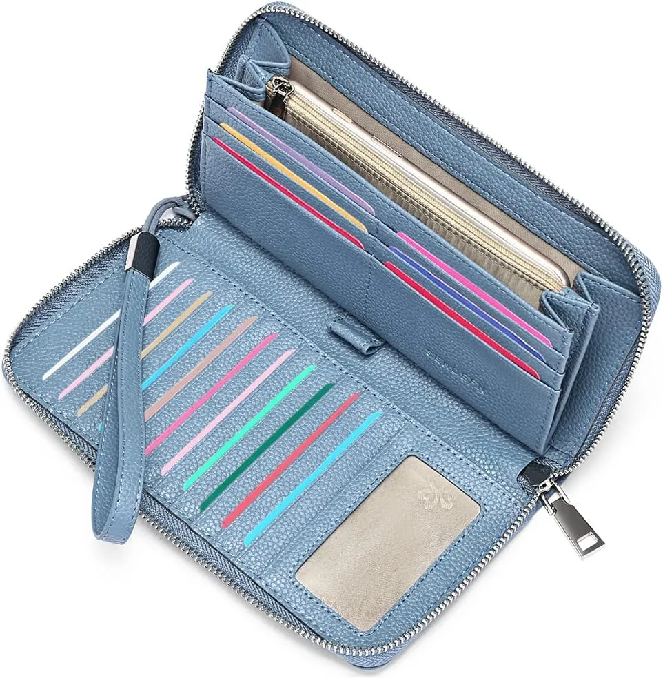SENDEFN Leather Women's Wallets RFID Blocking Zip Around Large Capacity Long Credit Card Holder Wallet