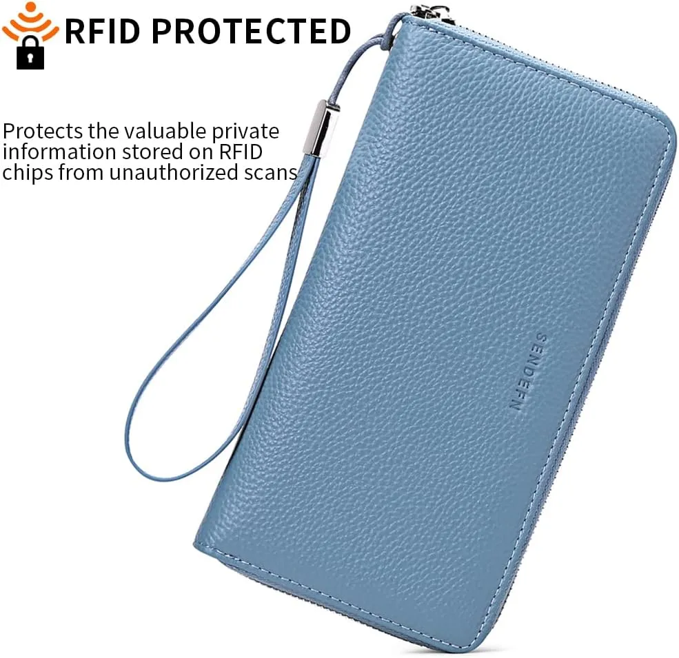 SENDEFN Leather Women's Wallets RFID Blocking Zip Around Large Capacity Long Credit Card Holder Wallet