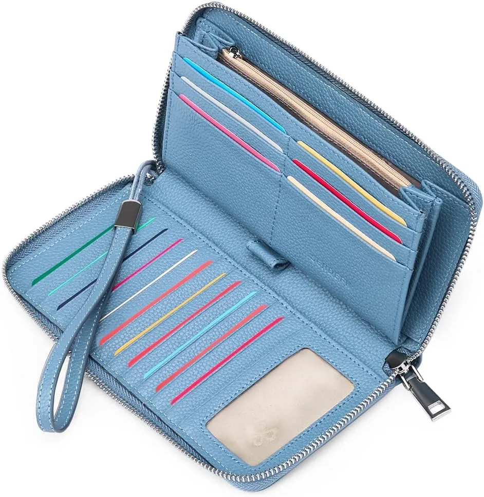 SENDEFN Leather Women's Wallets RFID Blocking Zip Around Large Capacity Long Credit Card Holder Wallet