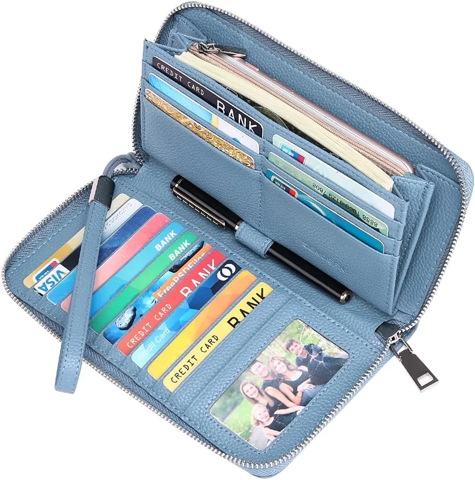 SENDEFN Leather Women's Wallets RFID Blocking Zip Around Large Capacity Long Credit Card Holder Wallet