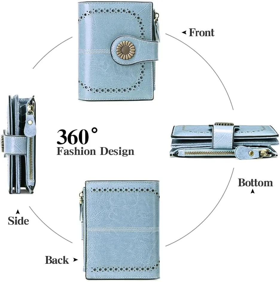 SENDEFN Small Womens Wallet Leather Bifold Card Holder RFID Blocking with Zipper Coin Pocket