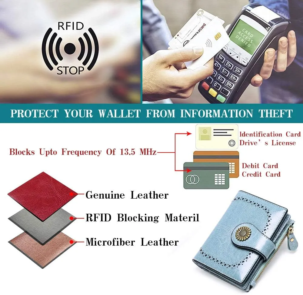 SENDEFN Small Womens Wallet Leather Bifold Card Holder RFID Blocking with Zipper Coin Pocket