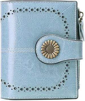 SENDEFN Small Womens Wallet Leather Bifold Card Holder RFID Blocking with Zipper Coin Pocket