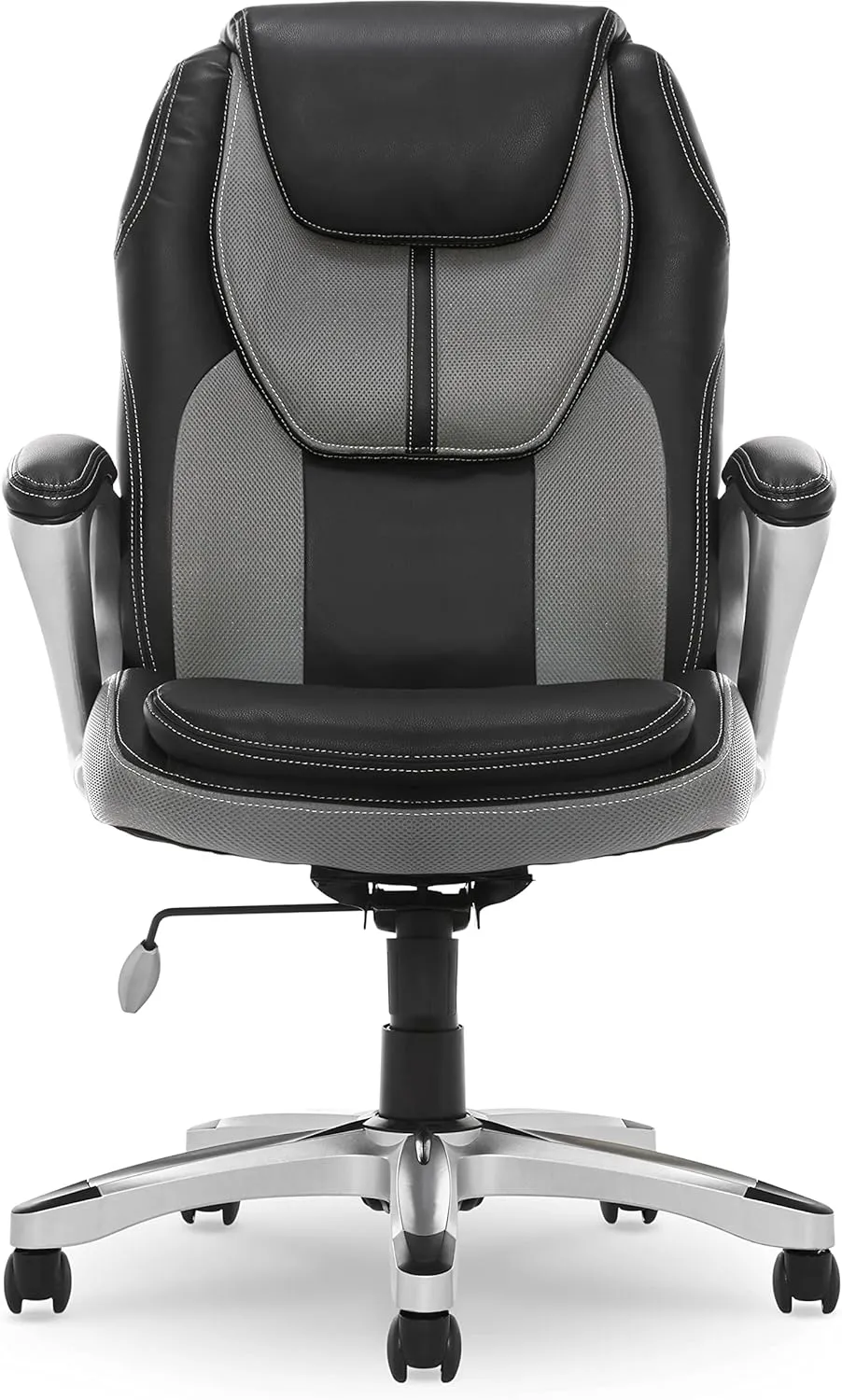 Serta Amplify Executive Office Chair with Padded Arms, Adjustable Ergonomic Gaming Desk Chair with Lumbar Support, Faux Leather and Mesh, Gray
