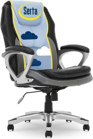 Serta Amplify Executive Office Chair with Padded Arms, Adjustable Ergonomic Gaming Desk Chair with Lumbar Support, Faux Leather and Mesh, Gray