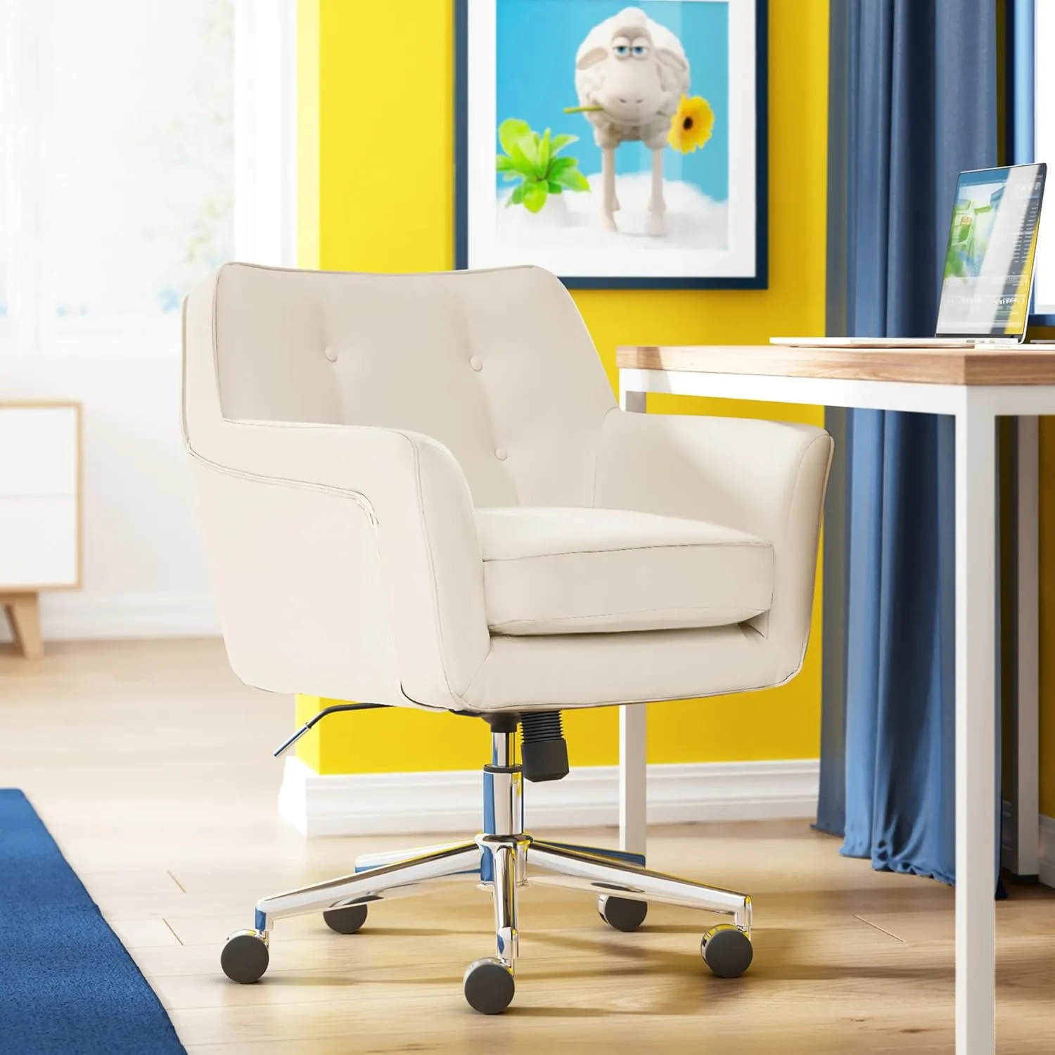 Serta Style Ashland Home Office Chair, Sweet Cream Bonded Leather