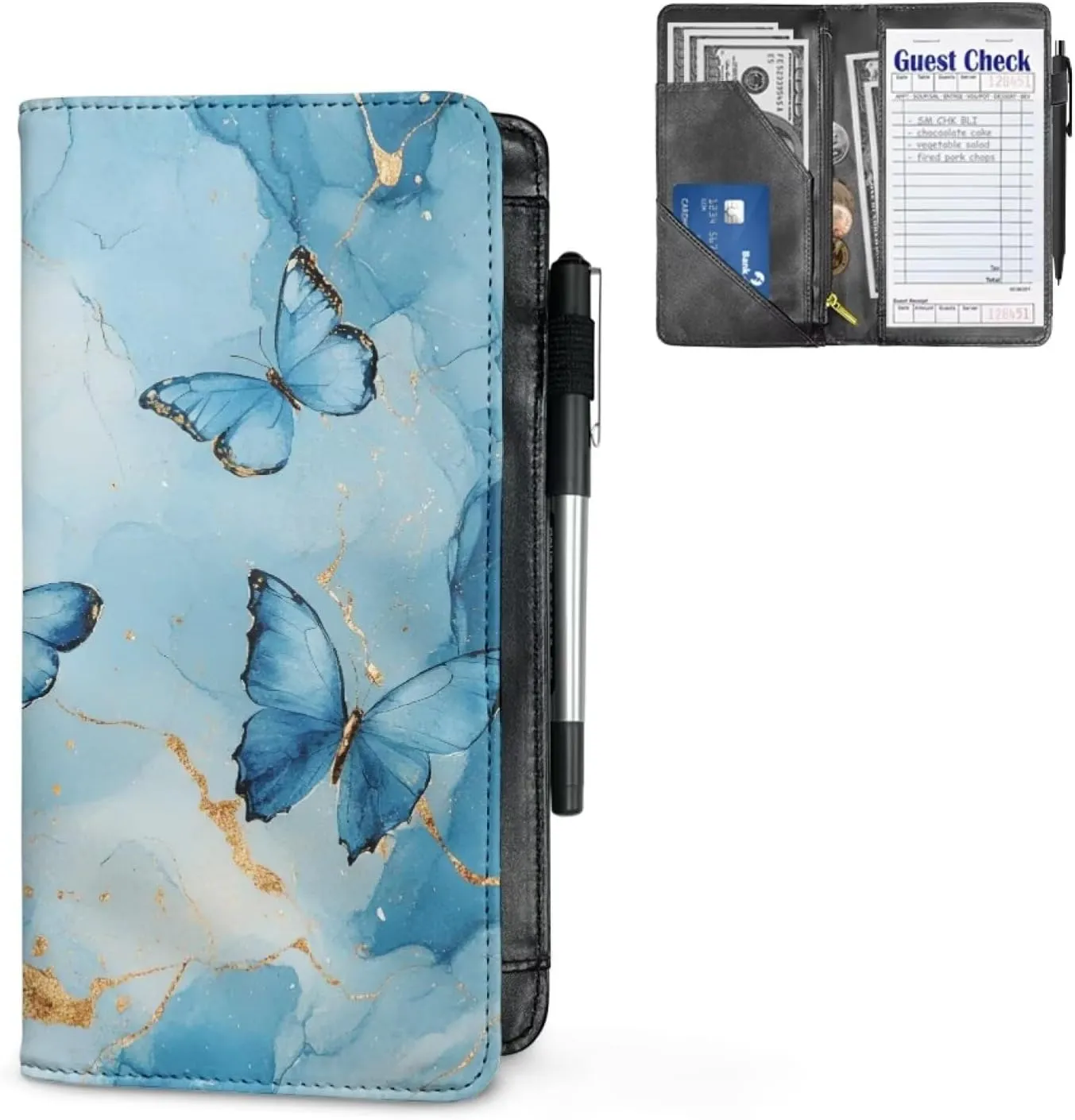 Server Book for Waitress with Zipper Pocket, 5x9 Server Wallet Restaurant Waitstaff Organizer Fit for Server Apron
