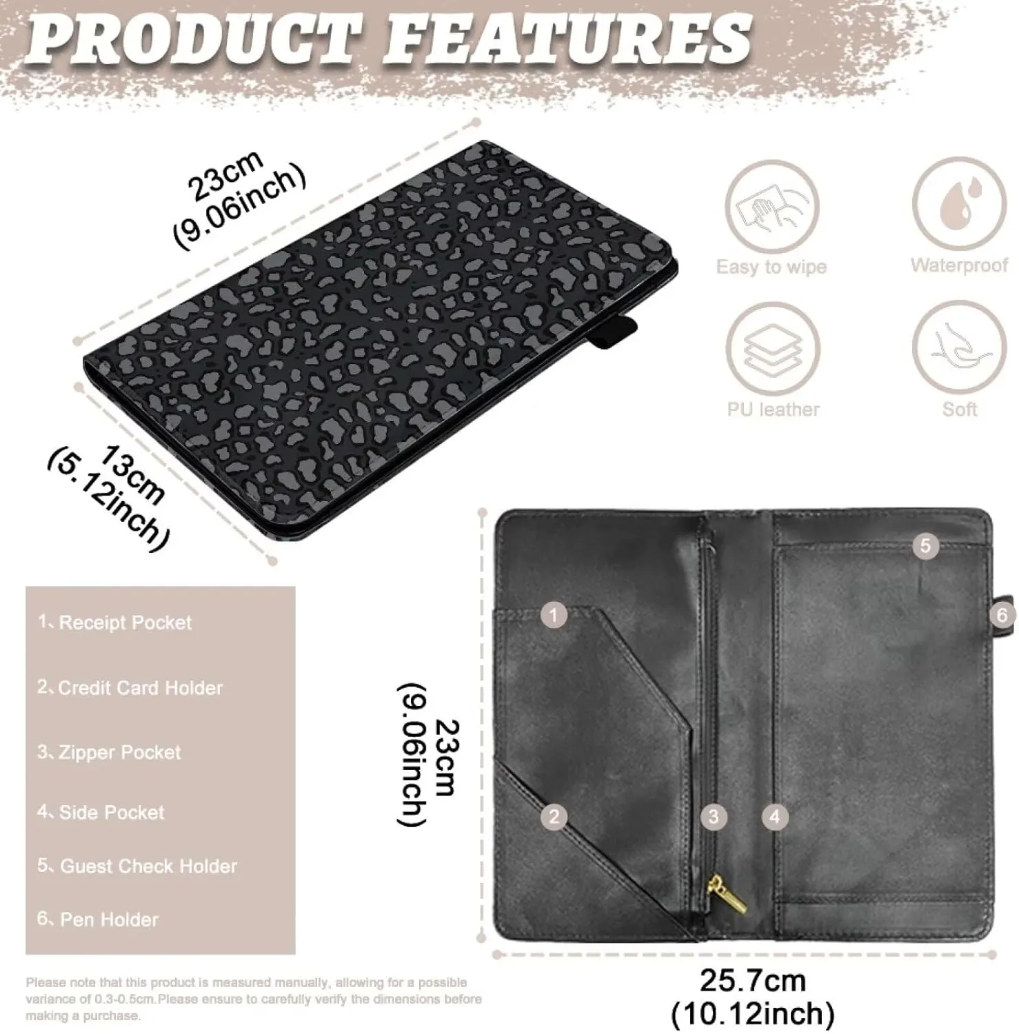 Server Books for Waitress with Zipper Pockets, Cute Serving Book Restaurants Guest Check Book Fits Server Aprons