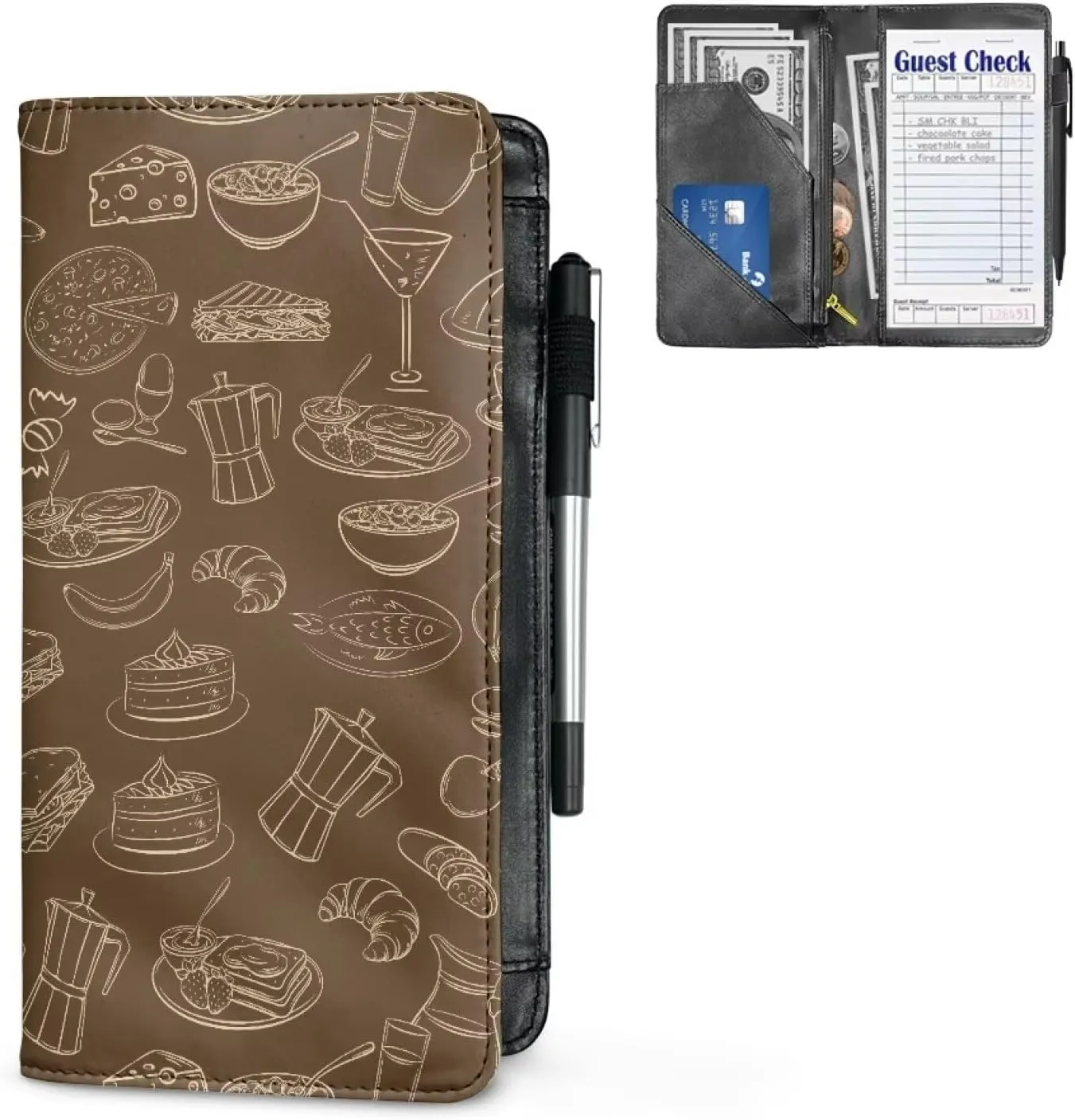 Server Books for Waitress with Zipper Pockets, Cute Serving Book Restaurants Guest Check Book Fits Server Aprons