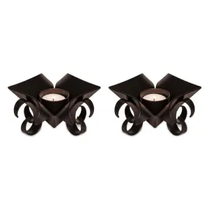 Set Of 2 Decorative Black Lotus Tealight Candle Holders