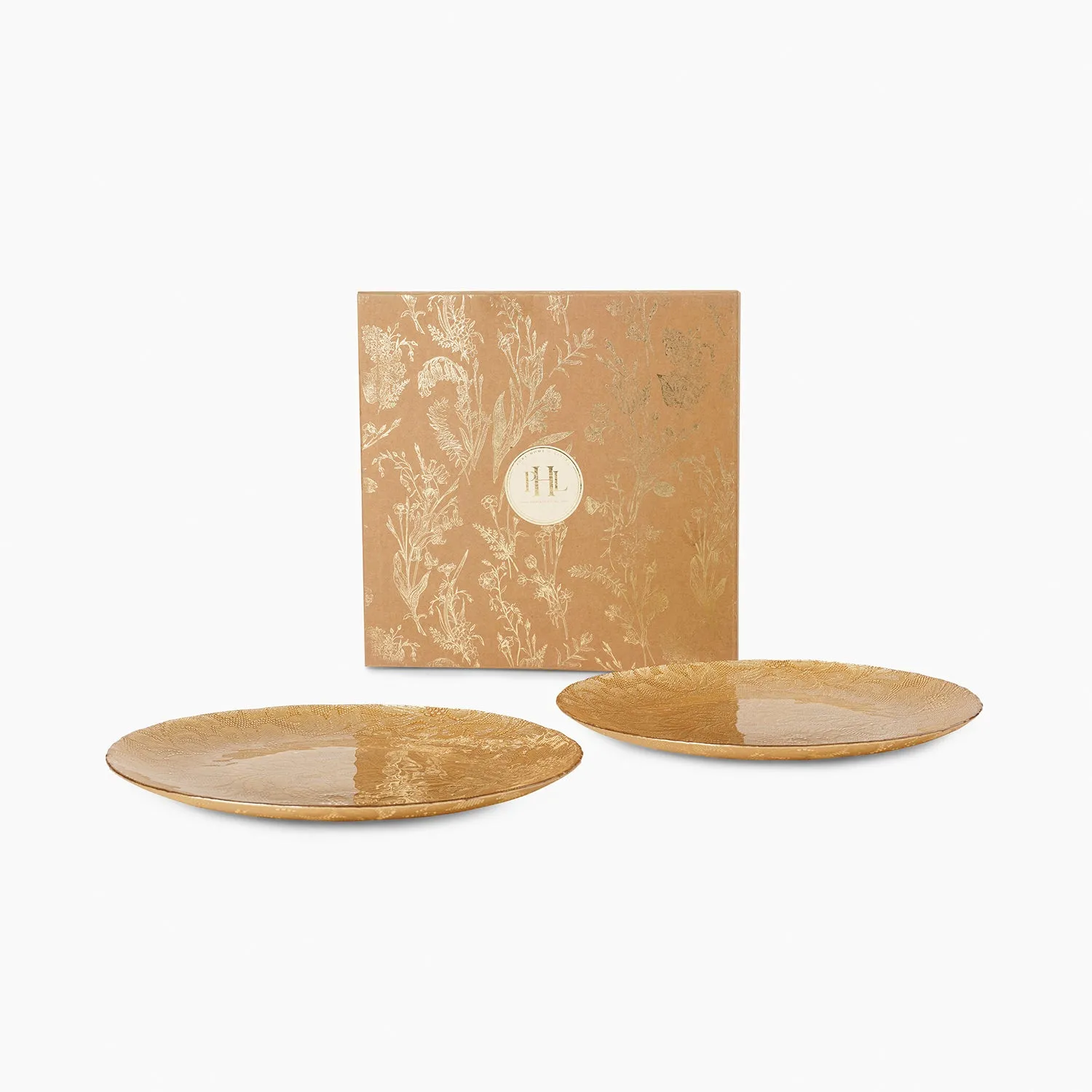 Set of 2 Gold Floral Textured Dinner Plates