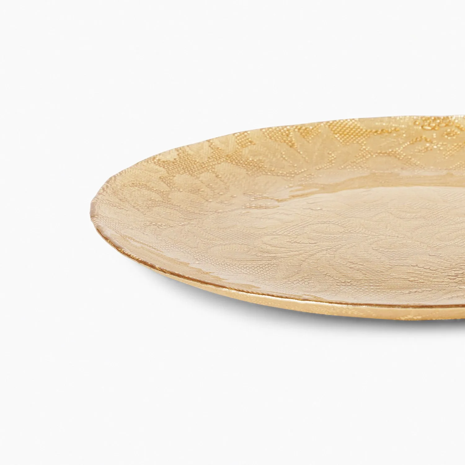 Set of 2 Gold Floral Textured Dinner Plates
