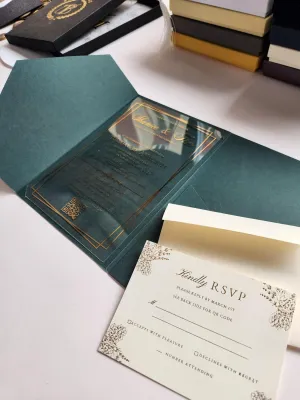 Set of Wedding Invitations with Envelope, Rsvp and Seal - Acrylic Wedding Invitation with envelopes and rsvp cards - Clear Invitations with Envelopes, Seals - Wedding Favors - Foil Invitations