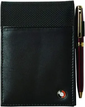 Sheaffer 100% Full Grain Leather and 1680D Ballistic Nylon Notepad Holder/Jotter with Pen Loop, Front Pockets 5" x 3 1/2". New