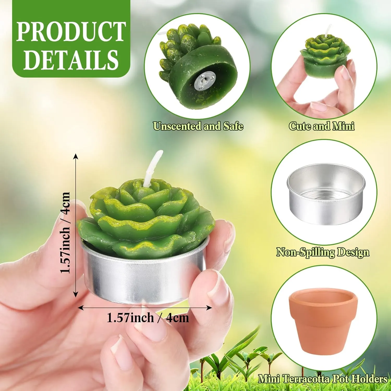 Shihanee 36 Pcs Decorative Succulent Cactus Tealight Candle Set - Handmade Mini Terracotta Clay Holders for Baby Shower Wedding(Red)