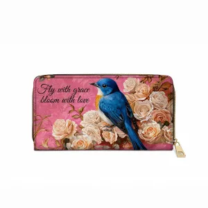 Shineful Leather Clutch Purse With Wristlet Strap Handle Bluebird Elegance
