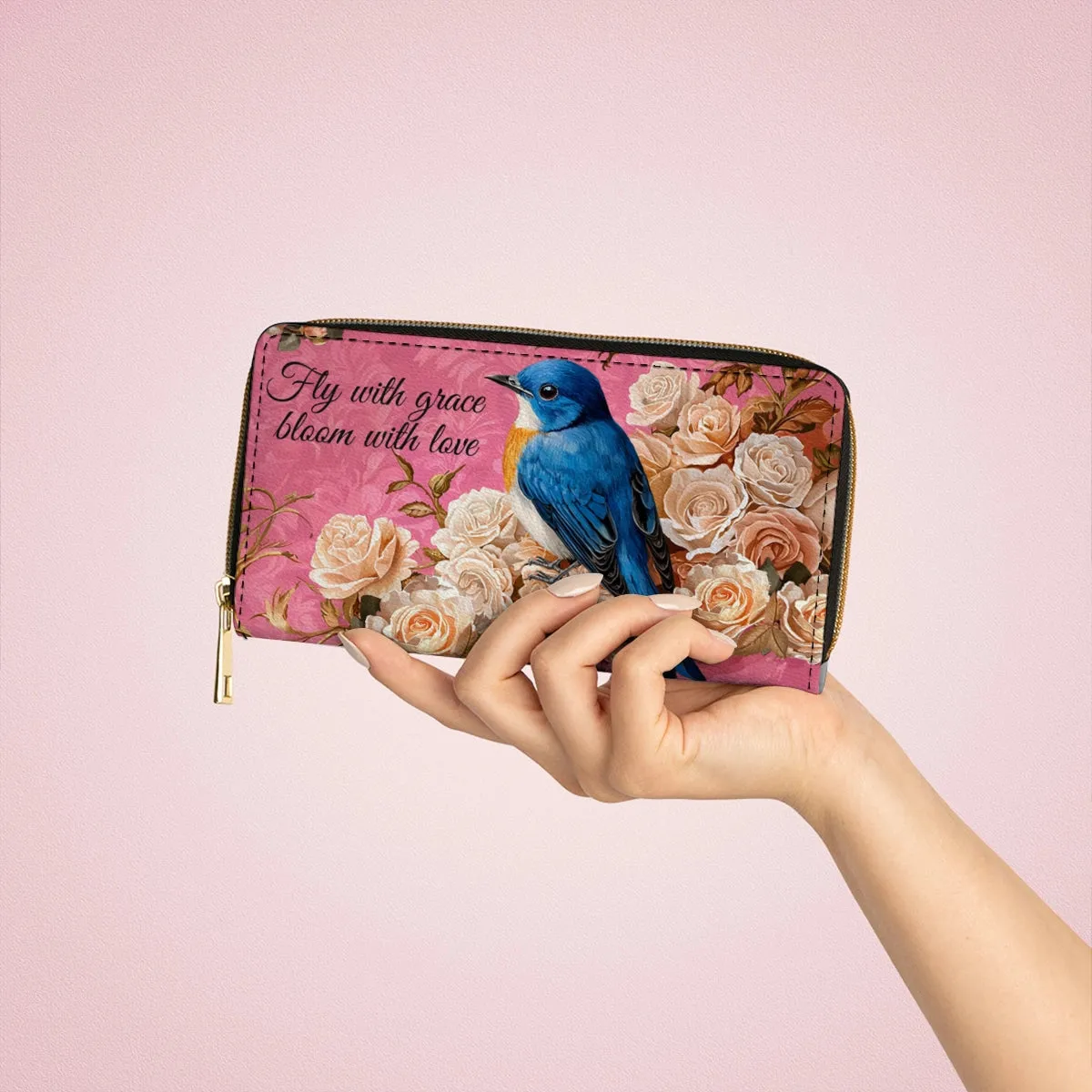 Shineful Leather Clutch Purse With Wristlet Strap Handle Bluebird Elegance