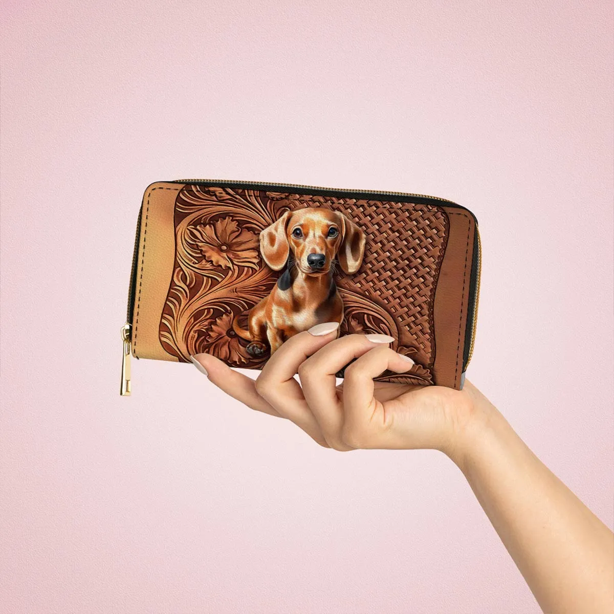 Shineful Leather Clutch Purse With Wristlet Strap Handle Dapper Doxie