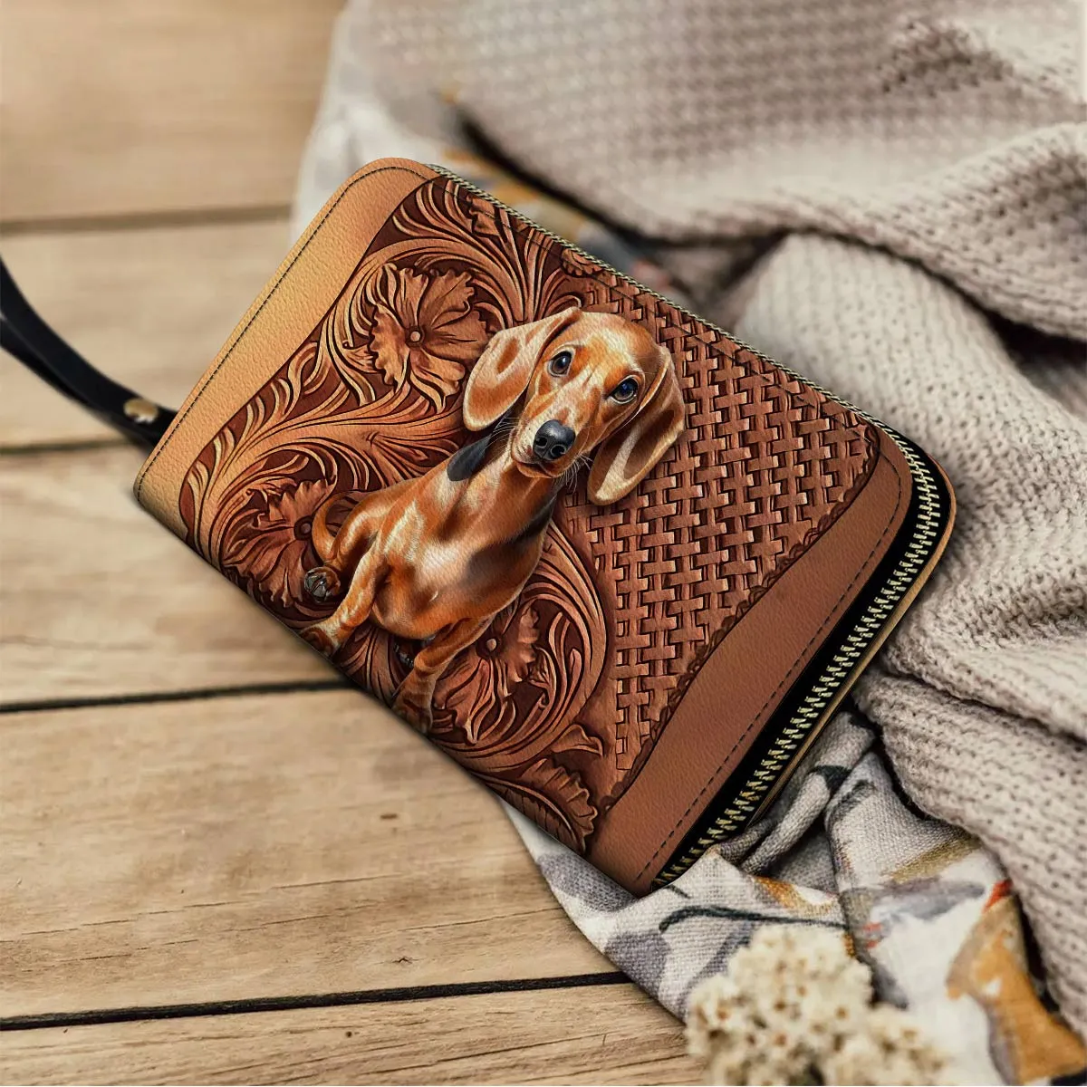Shineful Leather Clutch Purse With Wristlet Strap Handle Dapper Doxie