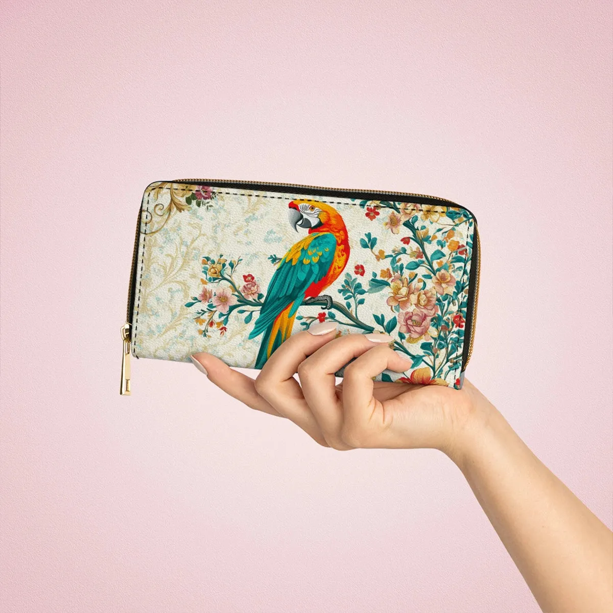 Shineful Leather Clutch Purse With Wristlet Strap Handle Macaw Enchantment