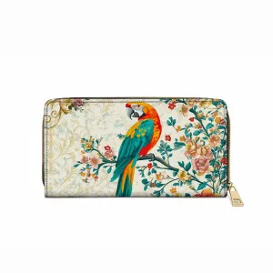 Shineful Leather Clutch Purse With Wristlet Strap Handle Macaw Enchantment