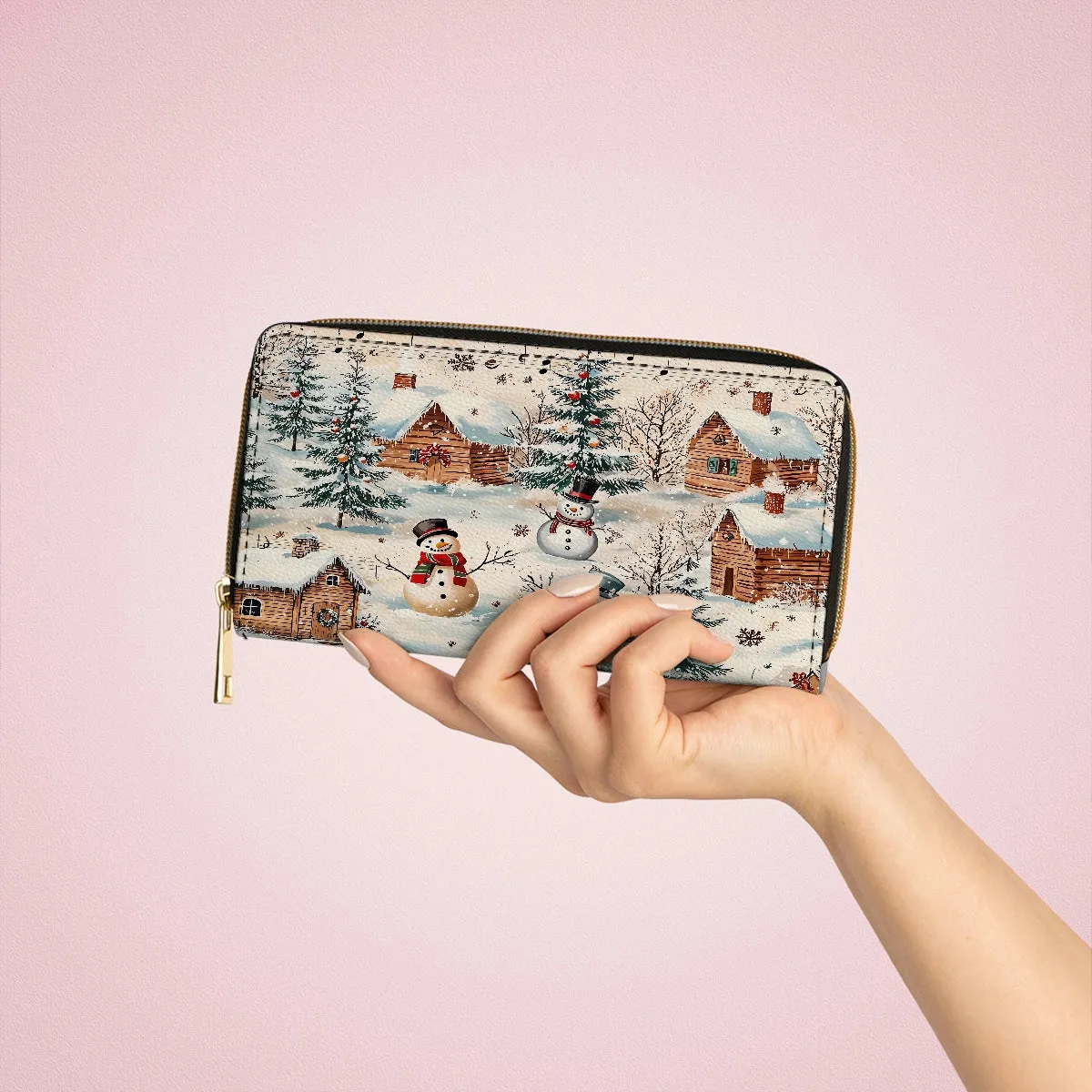 Shineful Leather Clutch Purse With Wristlet Strap Handle Snow Melody