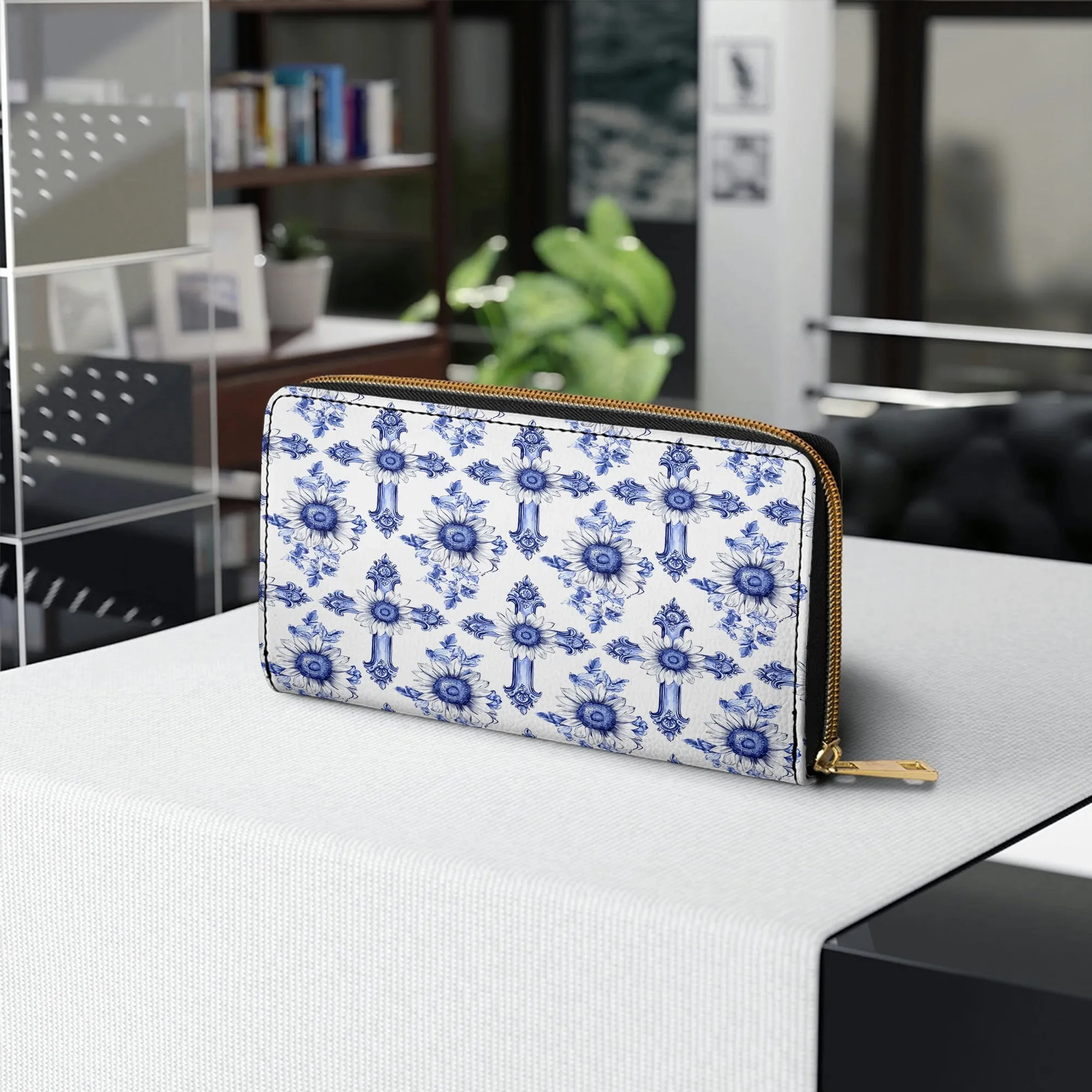 Shineful Leather Clutch Purse With Wristlet Strap Handle Sunflower Blooming With Grace
