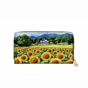 Shineful Leather Clutch Purse With Wristlet Strap Handle Sunflower Farmhouse Glory