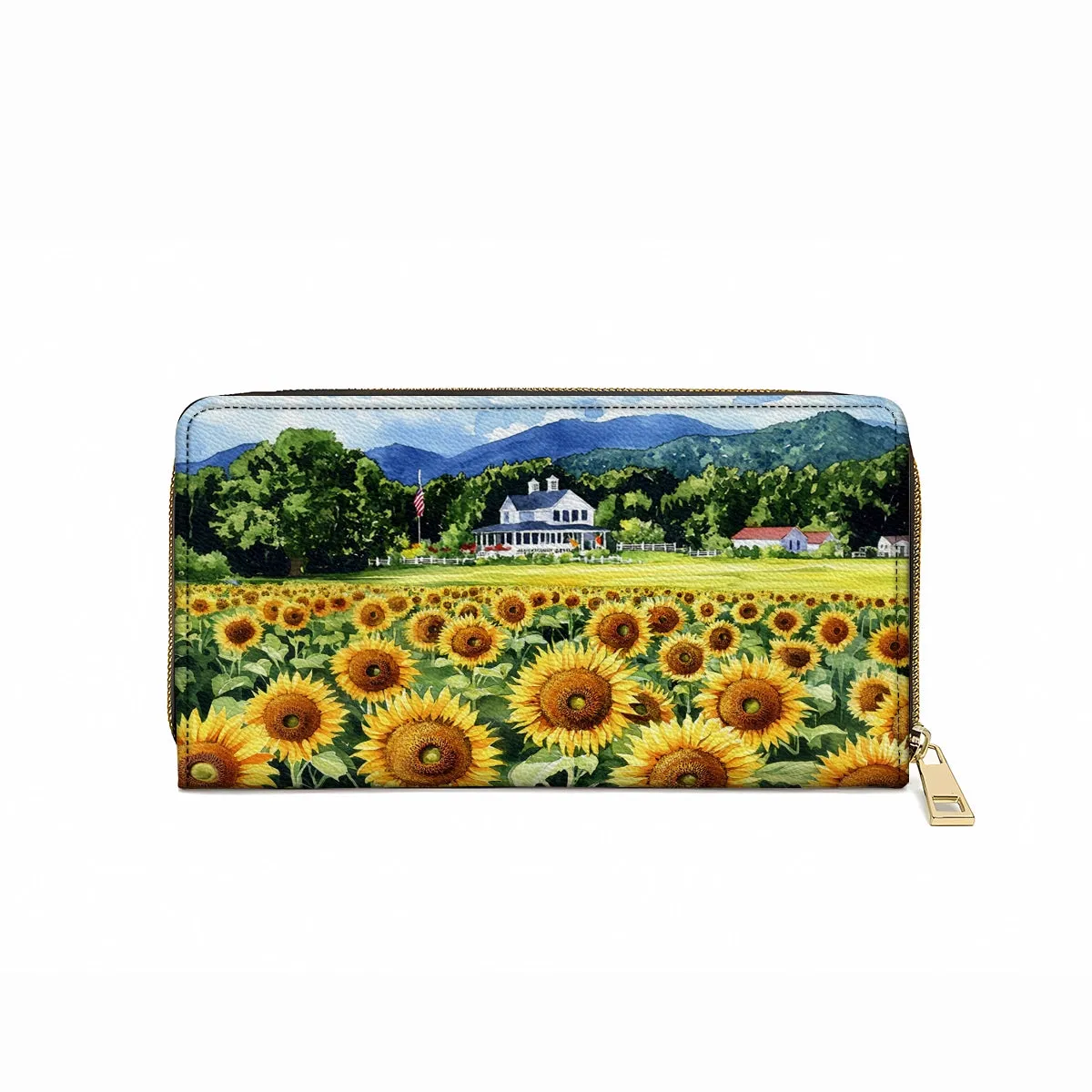 Shineful Leather Clutch Purse With Wristlet Strap Handle Sunflower Farmhouse Glory