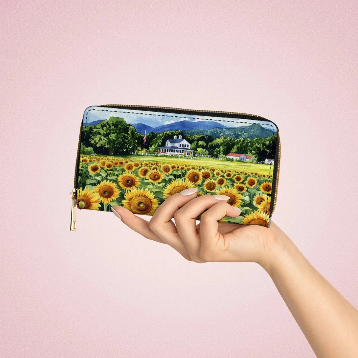 Shineful Leather Clutch Purse With Wristlet Strap Handle Sunflower Farmhouse Glory