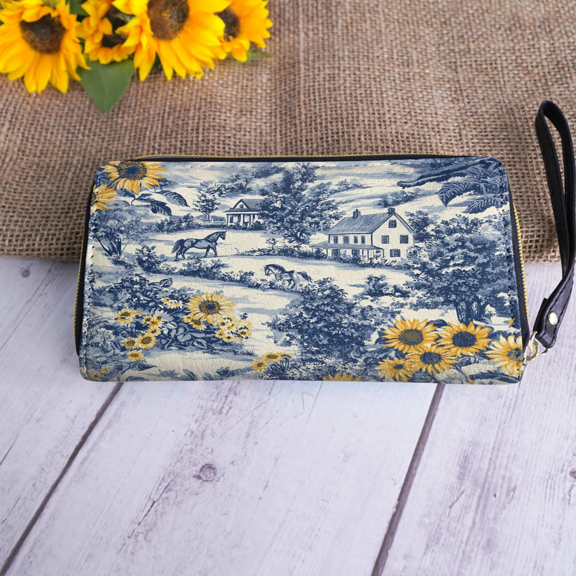 Shineful Leather Clutch Purse With Wristlet Strap Handle Texas Sunflower Heritage