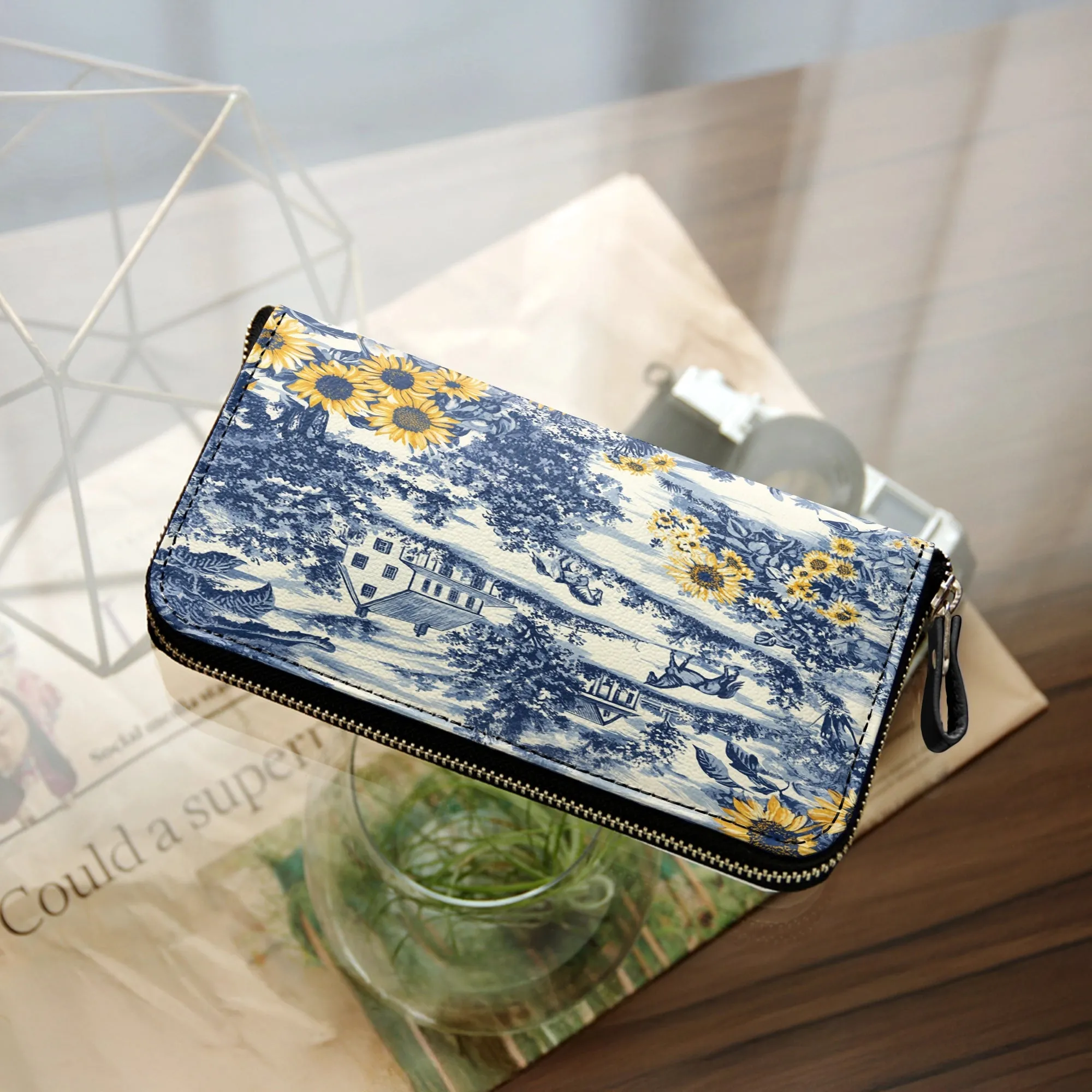 Shineful Leather Clutch Purse With Wristlet Strap Handle Texas Sunflower Heritage