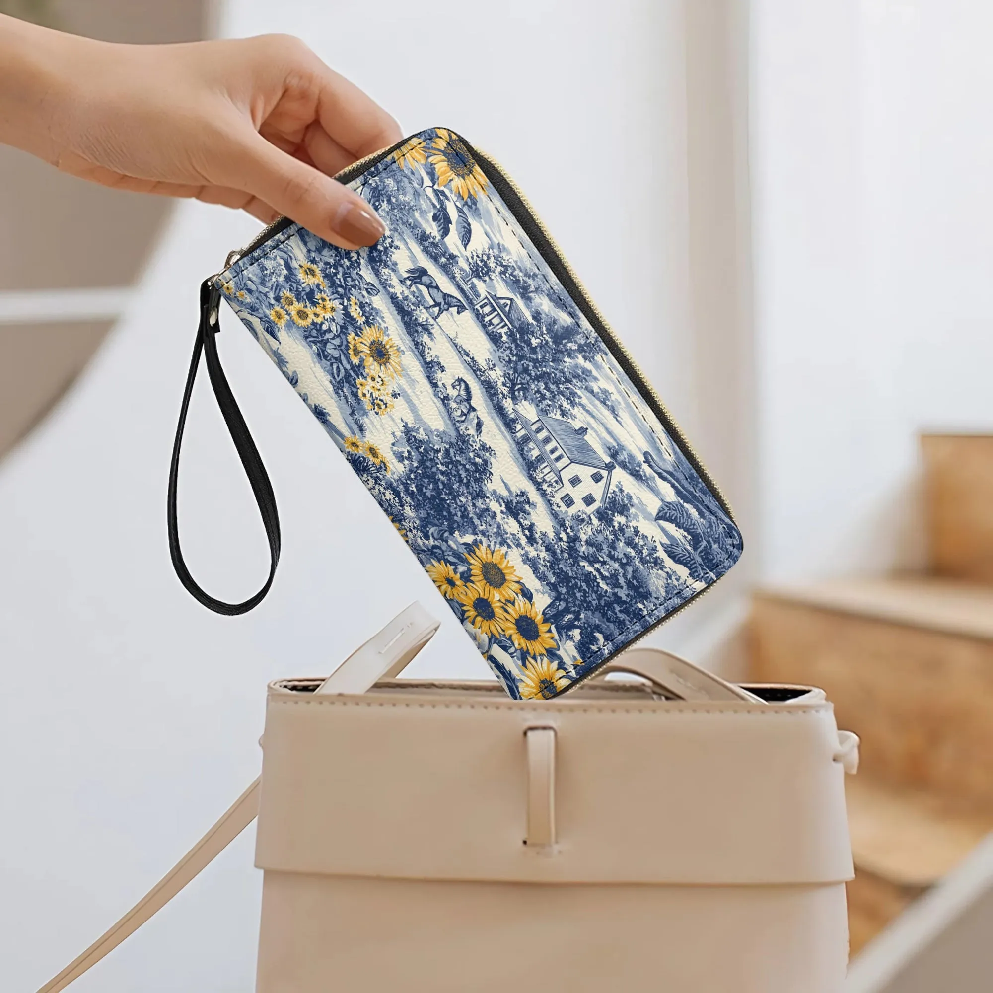 Shineful Leather Clutch Purse With Wristlet Strap Handle Texas Sunflower Heritage